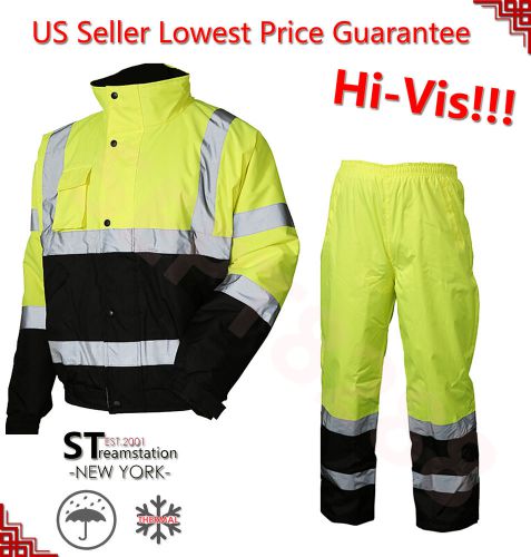 Hi vis insulated safety bomber reflective jacket coat pants road work visibility for sale