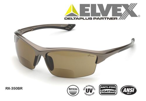 Elvex rx-350br +3.0 bi-focal safety glasses-99% uv protection-ansi approved for sale