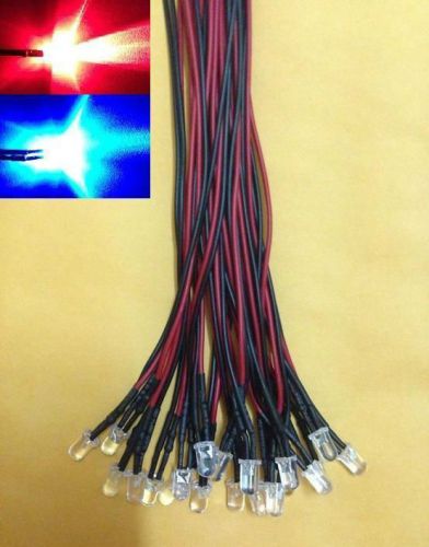 (20 PCS) 5mm Red and Bue Alternately Flashing pre wired LED 5v 6v 9V 12V DC 20cm