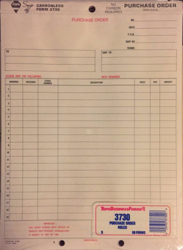 TOPS Purchase Order Triplicate Carbonless Form 3730, 50 Forms per Pack, 4 Packs