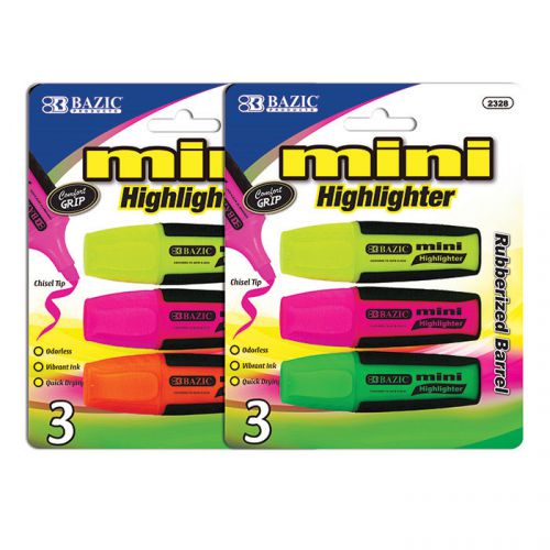 BAZIC Mini Fluorescent Highlighters with Cushion Grip (3/Pack)  of-12
