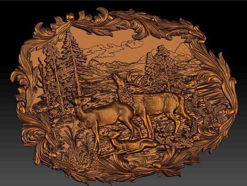 3d stl model for CNC Router mill -VECTRIC RLF Pano -Deer in the forest