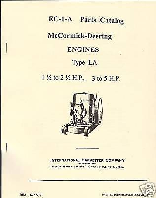 McCormick-Deering Type LA  Engines Parts Catalog IHC International Harvester