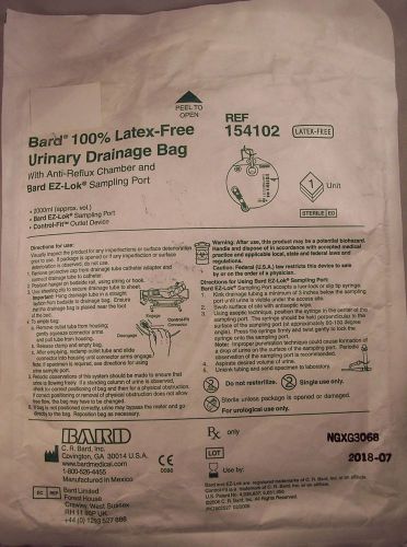 Bard Urinary Drainage Bag w/ Anti Reflux Chamber &amp; EZ-Lok 2000ml Part Ref 154102