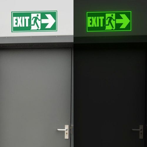 EXIT Glow in the Dark Sign Photoluminiscent Glow Right Arrow Sign