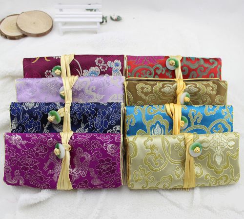 Wholesale25pcs Chinese Vintage Silk With Jade Jewelry Rolls Pouch Purse Gift Bag
