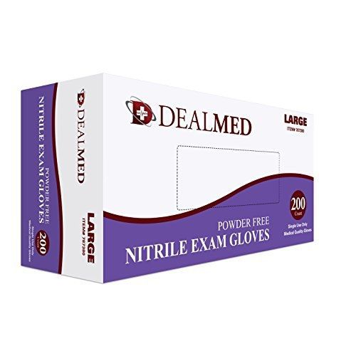 dealmed Disposable Nitrile Exam Powder Free Gloves, 200 Count, Size Large