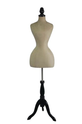 Female Mannequin Dress Form Hourglass Style Cream Body on Black Tripod Wooden...
