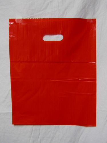 100 15&#034; x 18 x 4&#034; NEW RED GLOSSY Low-Density PlasticBoutique Merchandise Bags