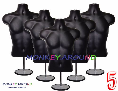 5 male mannequin black dress torso body form +5 hanger 5 stand,display men shirt for sale