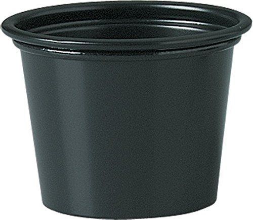 Sold individually solo plastic 1.0 oz black portion container for food, for sale