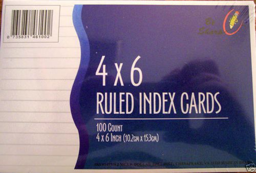 4&#034; X 6&#034; INDEX CARDS  CLASSIC WHITE RULED 100 PK. NEW!!