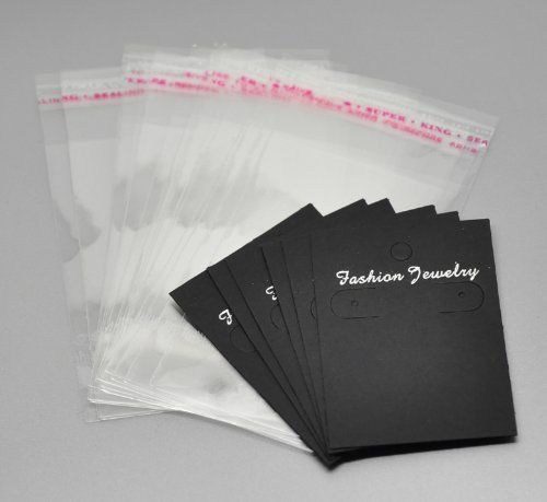 Housweety 100Sets Black Earring Display Cards 7cmx5cm W/ Self Adhesive Bags