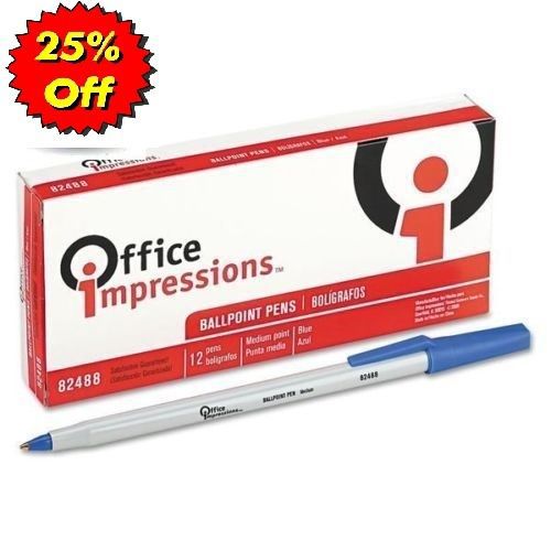 Office Impressions Economy Ballpoint Stick Pen Blue Ink Medium Dozen