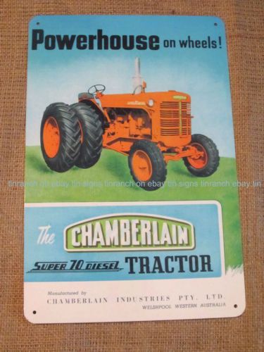 CHAMBERLAIN Powerhouse Super 70 diesel Tractor TIN SIGN Australian farm vintage