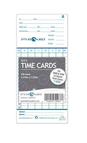 Pyramid 42415 Genuine Time Cards For 2600 &amp; 2650 Auto Aligning Time Clocks, 100