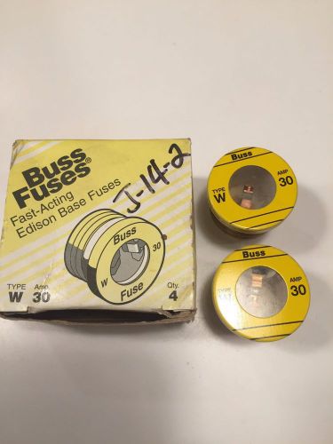 NEW BOX OF 2  BUSS FUSETRON W-30 W30 30A HOUSEHOLD SCREW PLUG FUSES
