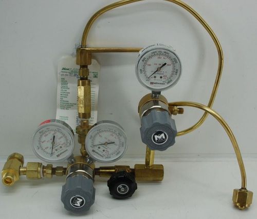 Matheson 3 Guage 3538 &amp; 3520 Pressure Regulator w/ Valves &amp; Extension