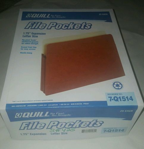 New Box of 25 Quill File Pockets 1.75&#034; Expansion Letter Size 7-Q1514