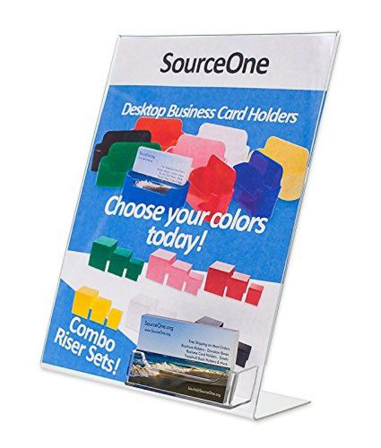 Source One Acrylic 8.5 x 11 Inches Slanted Sign Holders with Business Card Ho...