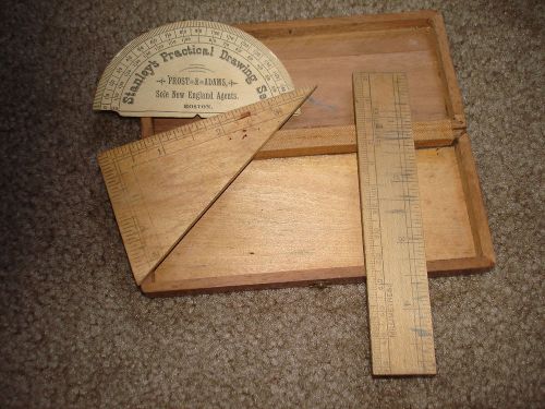 Vintage Drawing Protractor Set with Wood Box
