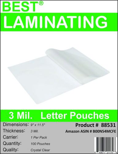 Best Laminating - 3 Mil Clear Letter Size Thermal Laminating Pouches - 9 X 11...