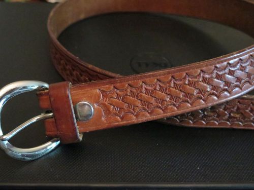 BIANCHI LEATHER BELT SOLID BRASS BUCKLE SIZE 28 BROWN GREAT PATTERN VINTAGE