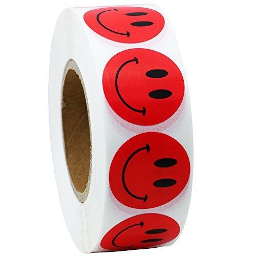 Hybsk(TM) Red Smiley Face Happy Stickers 1&#034; Round Circle Teacher Labels 1000