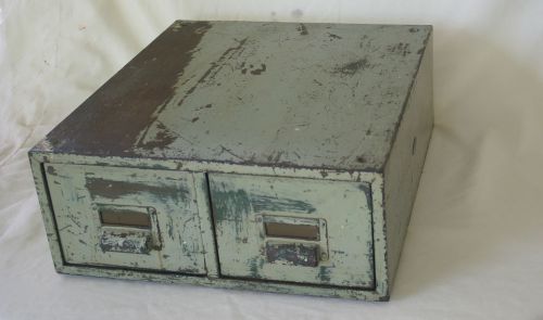 Industrial metal 2 drawer cabinets card catalog parts bin storage for sale