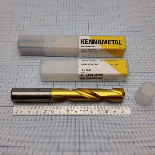 KENNAMETAL Solid Carbide Drill 18MM/.7087&#034; 5 x Dia TiN Coated + Coolant Through