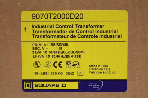 Square d 9070t2000d20 control transformer prim-208/230/460vac sec-115vac sealed for sale