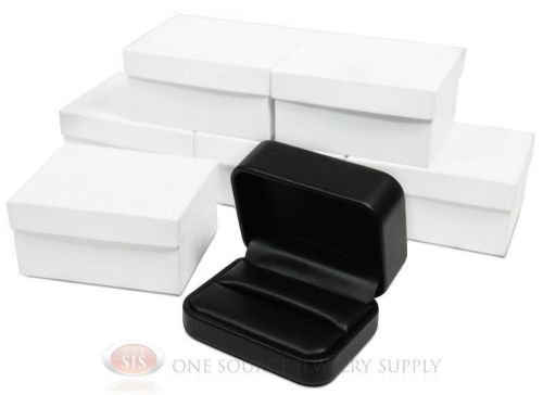 6 Piece Double Ring Black Leather Jewelry Gift Box 3 1/8&#034;W x 2 3/8&#034;D x 1 1/2&#034;H