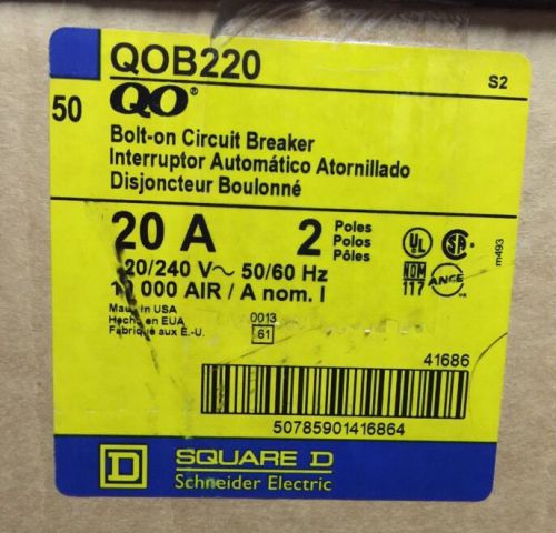 CASE of 50 Unopened - SQUARE D QOB220 Circuit Breaker 20A, Bolt-on 120/240V