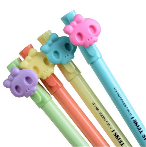 Lot 4pcs Kawaii Skull bow Black Gel ink M&amp;G ball point pens fun cute Candy Color
