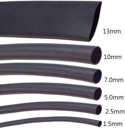 1.5mm,2.5mm 5mm 7mm 10mm 13mm heat shrink tubing wire wrap assort black 6ft each for sale