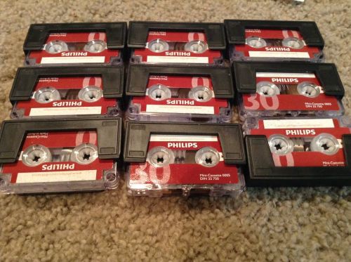 Philips Dictation Mini Cassette with File Clip 30minutes, Lot Of 9