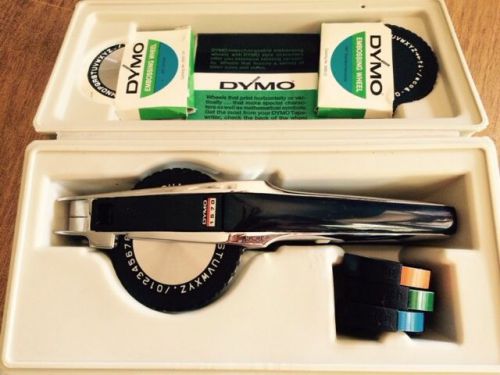 Vintage Chrome DYMO 1570 Label Maker + 3 Font Wheels +  7 Tape Rolls + Case