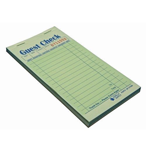500 2 Part Green Carbonless Guest Check Pad, 500Chks (10 books/50 checks), 3.5 X