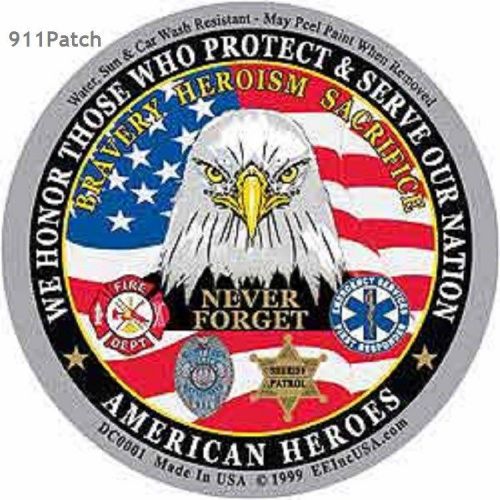 AMERICAN HEROES Police Sheriff EMT Fire &amp; Rescue First Responder Decal Sticker