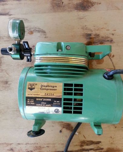Bird corporation oil less medical air supply diaphragm compressor with regulator for sale