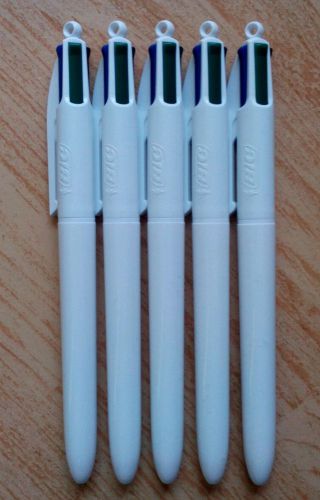 New original 5 x BIC 4 colour WHITE BODY MEDIUM ballpoint pen 4 INKS ONE PEN