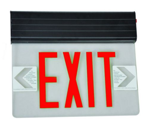 Surface mount edge lit led exit sign with red on clear panel and black housing for sale