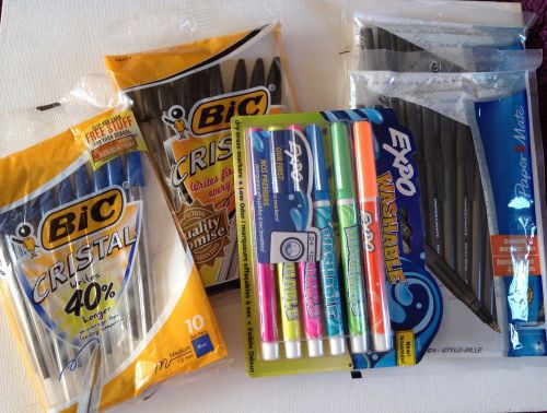 Lot of 5 bic pens paper mate expo washable markers dry erase new 46 pieces for sale