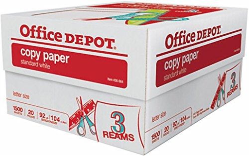 Office depot 3-ream case, copy fax laser inkjet printer paper, 8 1/2 x 11 inch for sale