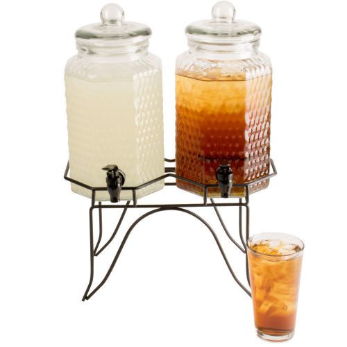 Core Double 1 Gallon Glass Beverage Dispenser with Metal Stand