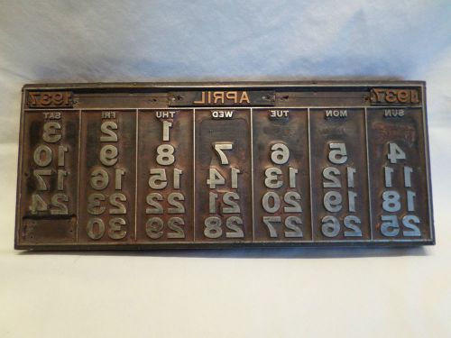 Vintage letterpress printer&#039;s block april 1937 calendar block wall hanging for sale