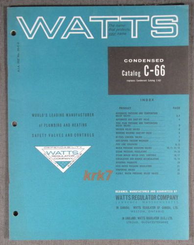 WATTS 1965 Heating &amp; Plumbing Safety Valves &amp; Controls - Catalog C-66