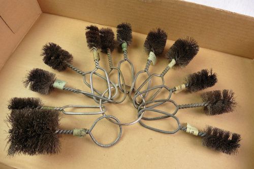 12 plumbers PIPE &amp; TUBE BRUSHES new &amp; used asst 3/4&#034; 1&#034; 1.5&#034; 2&#034; steel bristle