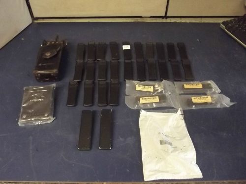 Mixed lot of motorola belt clips, leather holster with belt loop-used &amp; nib-m236 for sale