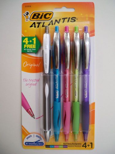 Bic Atlantis - 4 + 1 Assorted Colors Ball Pens - Medium - Original